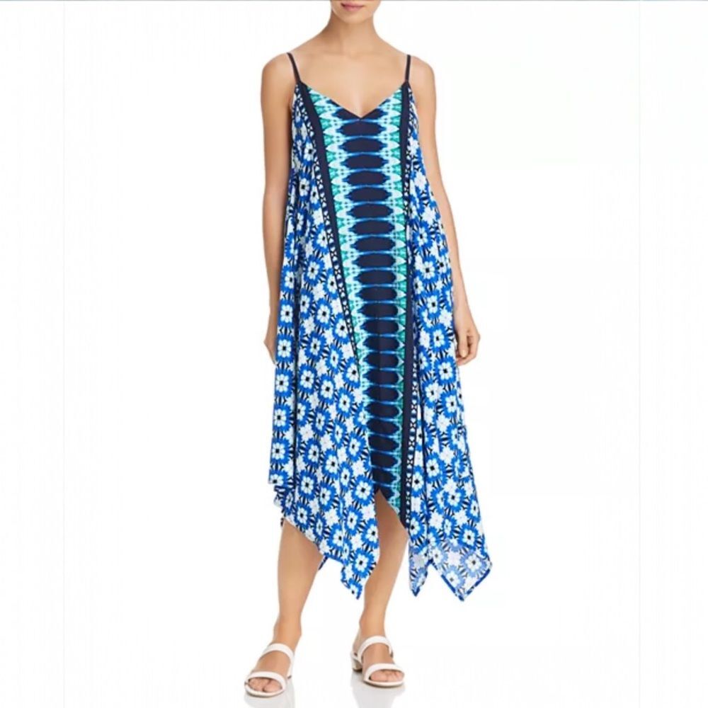 Tommy Bahama Tide Seashell Scarf Dress Cover Up Blue Size S/M V Neck Coastal